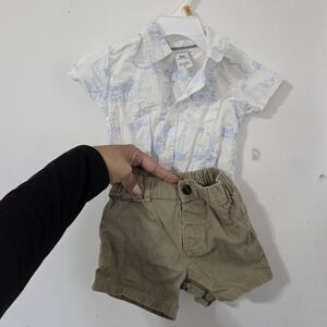 Carters Easter Baby Blue White Onesie Tan Shorts Set Size 6 M